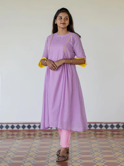 Lavender Lychee Handloom A-Line Kurta