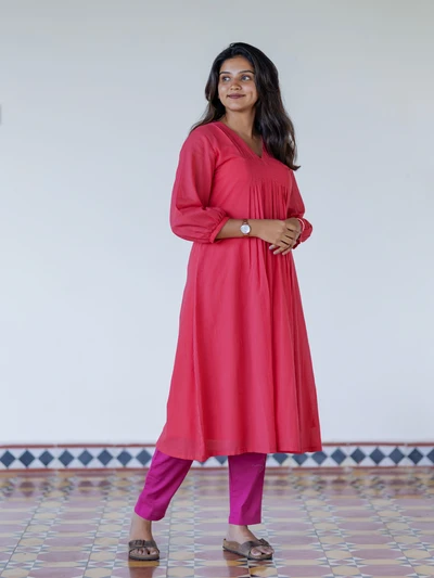 Tomato Tint Handloom A-line Kurta