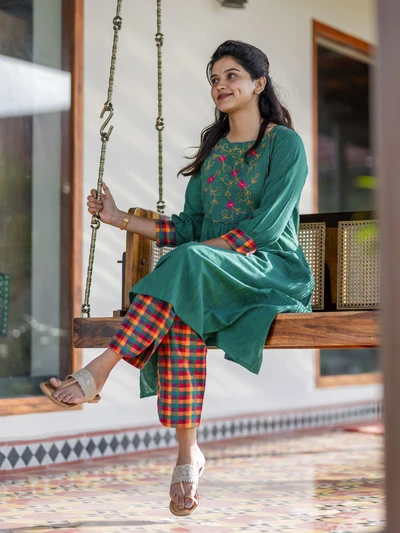 Starfruit Vine Handloom Embroidered A-Line Kurta Set