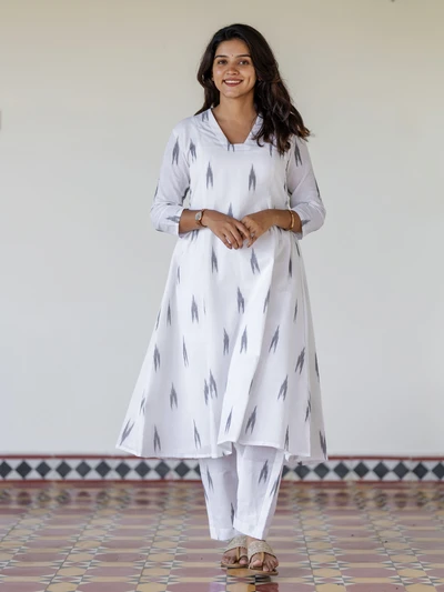 Pearl Ash Ikkat A-Line Co-ord Set