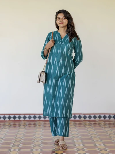 Teal Berry Ikkat Co-ord Set