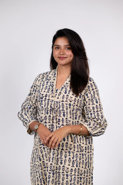 Blue Fish Print Kurta