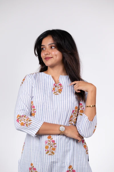 Blue Blossom Stripe Kurta