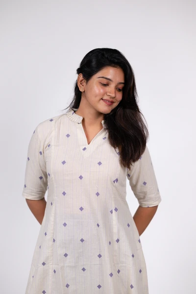 Ivory Lilac Handloom Kali Kurta