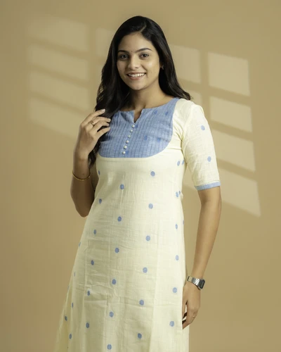 Creamy Blue Handloom A-Line Kurta