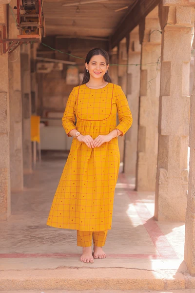 Mustard Charm Handloom A-Line Co-ord Set