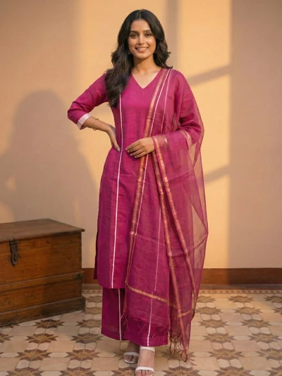 Magenta Glow Solid Co-ord Set WIth Dupatta
