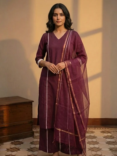 Maroon Solid Co-ord Set With Dupatta