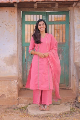 Guava Pink Solid Co-ord Set With Dupatta