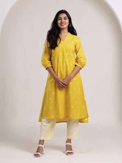 Marigold Handloom A-Line Kurta Set