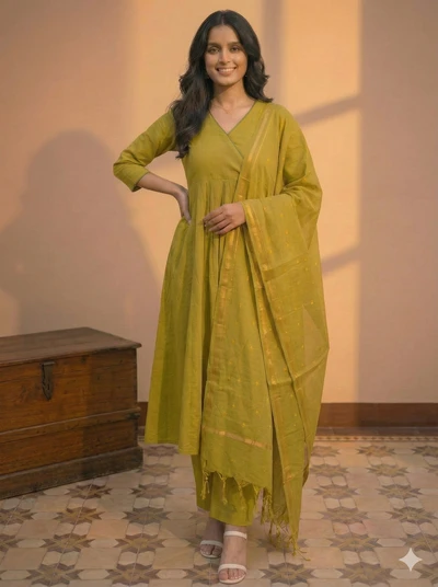 Turmeric Twist Handloom A-Line Co-ord Set With Dupatta