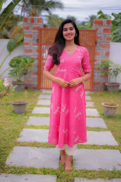 Pink Dragonfly Handblock Dress