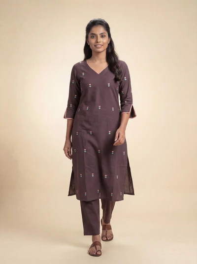 Coffee Blossom Embroidered Co-ord Set