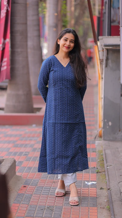 Blue Dusk Handloom A-Line Kurta Set