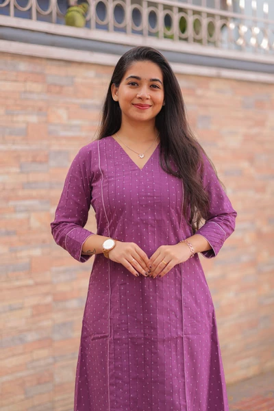 Lavender Handloom A-Line Kurta Set