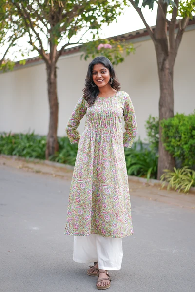 Garden Muse Handblock Mul A-line Kurta