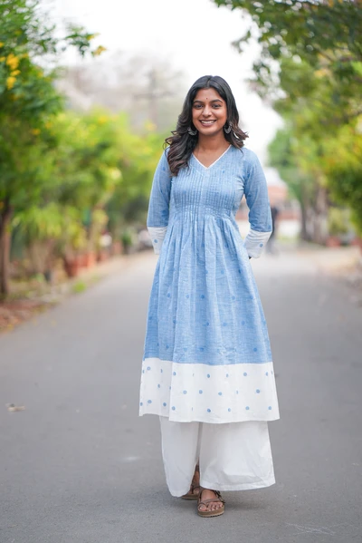 Aqua Petal Handloom A-Line Kurta