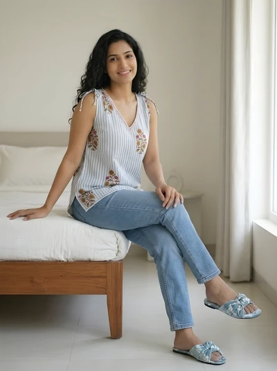 Berry Stripe Handblock Cotton Top