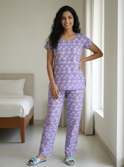 Purple Tree Handblock Cotton Lounge Set
