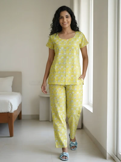 Yellow Tree Handblock Cotton Lounge Set