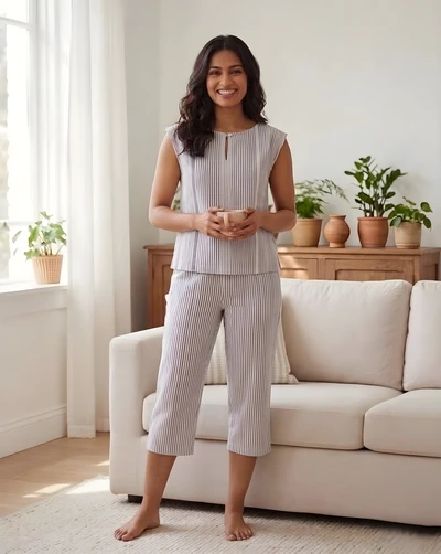 Lavender Breeze Handloom Cotton Pyjama Set