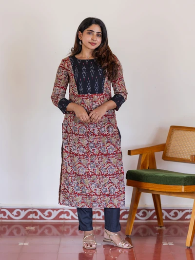 Rust Lotus Kalamkari Kurta