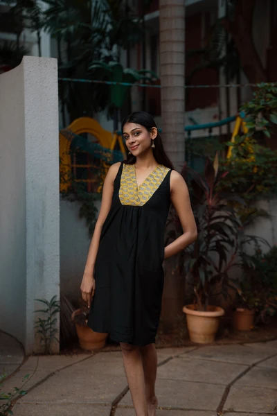 Black Muslin Short Dress