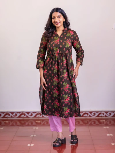Mocha Petals Cotton Kurta