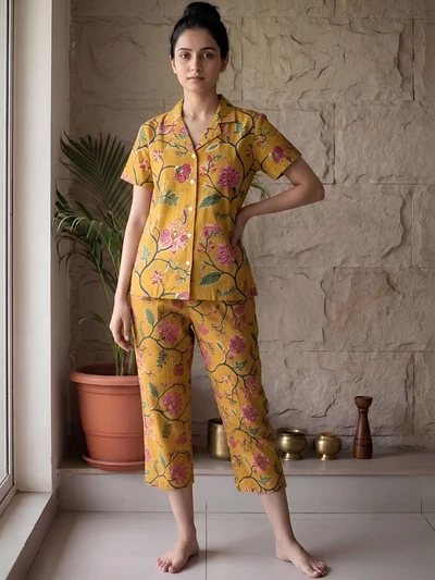 Honey Gold Collared Cotton Pyjama Set