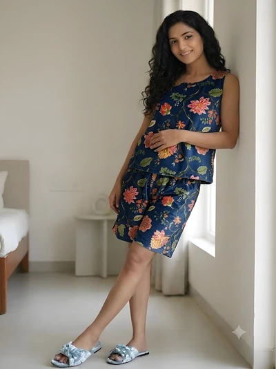 Royal Blue Cotton Shorts Set