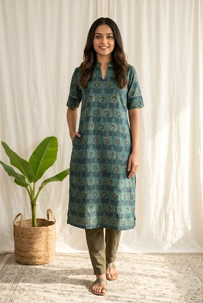 Peacock Grace Cotton Kurta