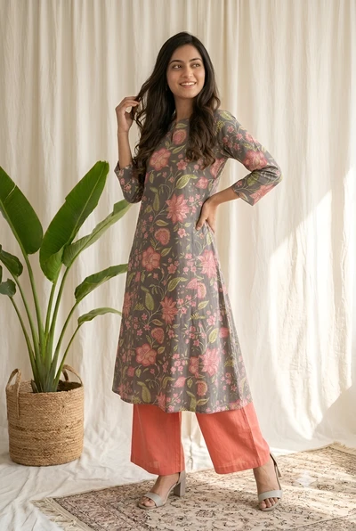 Coral Bloom A-Line Kurta