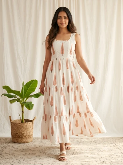 Cyprus Leaf Handblock Cotton Dress