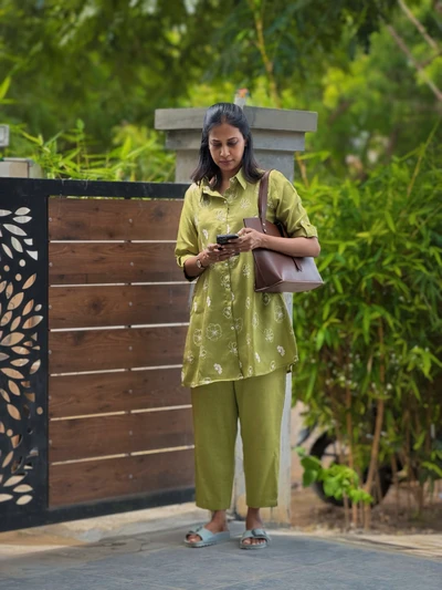 Olive Bloom Embroidered Linen Co-ord Set