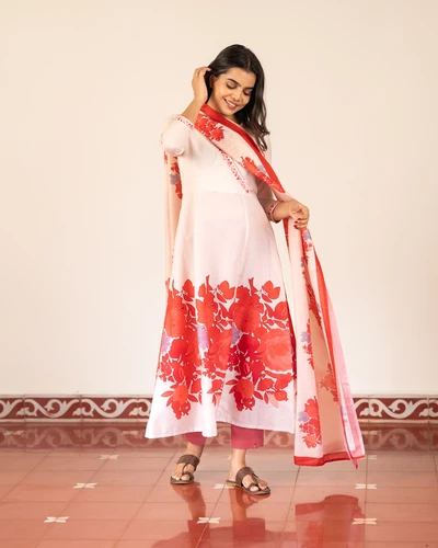 Printed Kali Kurta & Dupatta