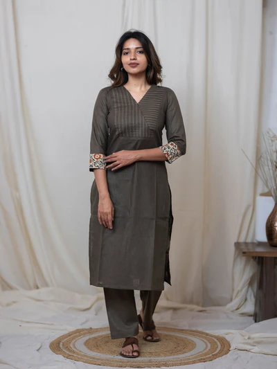 Earthy Olive Co-Ord Set with Threadwork