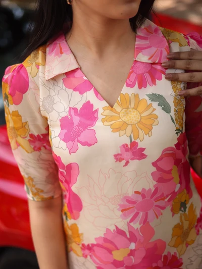 Floral Print Organza Kurta